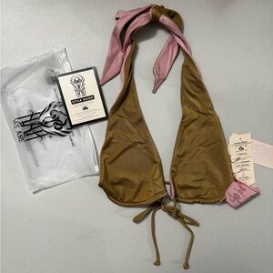 Stylish Brown and Pink Halter Bikini Top